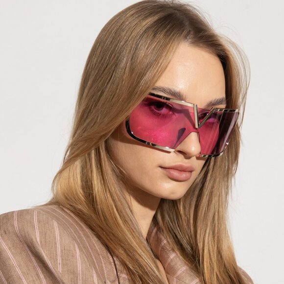 Valentino Women Sunglasses Titanium Gold Black Pink Mask V - ROMASK VLS-120C-146 - Picture 10 of 11